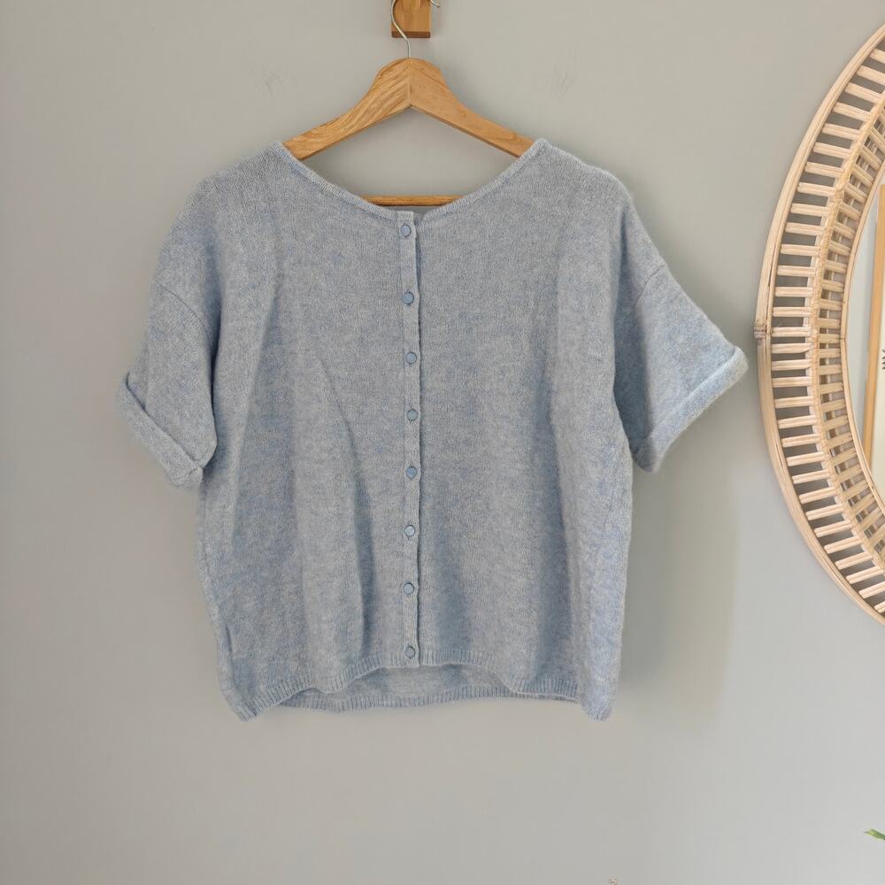 SEZANE Paco Jumper Sky Blue Mohair Merino Reversible Short Sleeve Sweater S - Picture 3 of 5